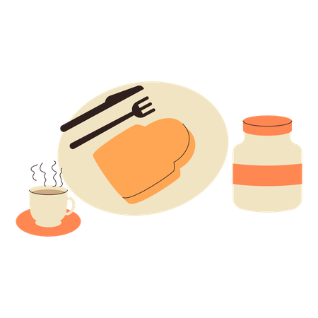 Breakfast bread with a cup of hot coffee  Illustration
