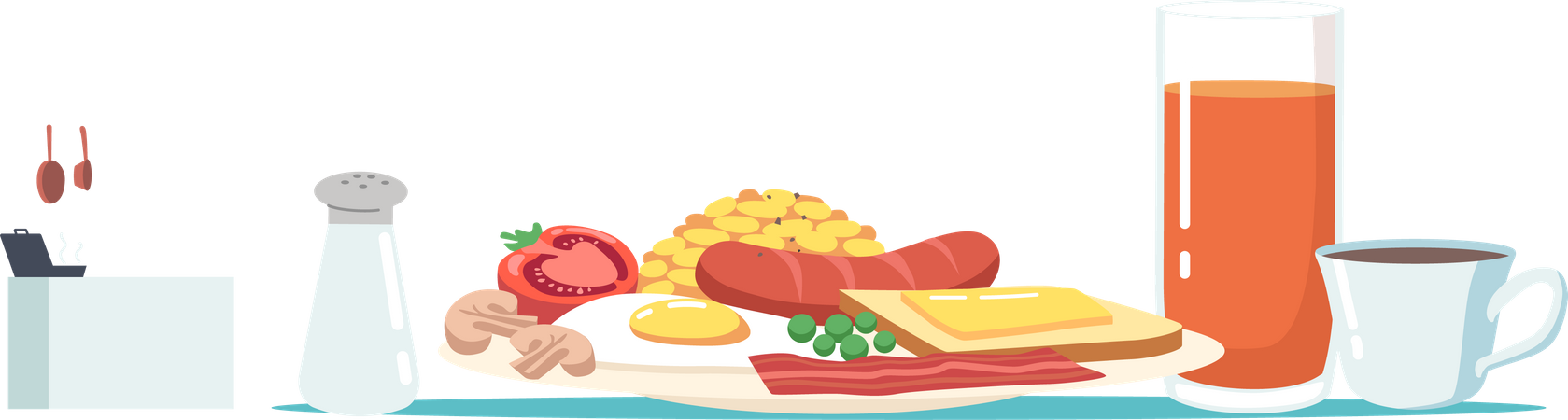 Breakfast table with dishes Illustration