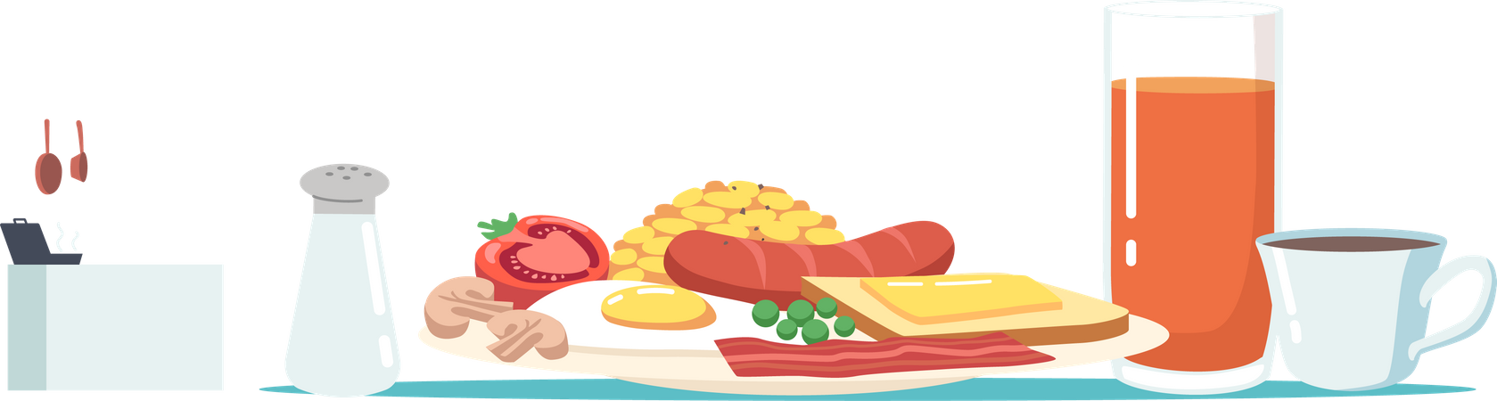 Breakfast table with dishes  Illustration