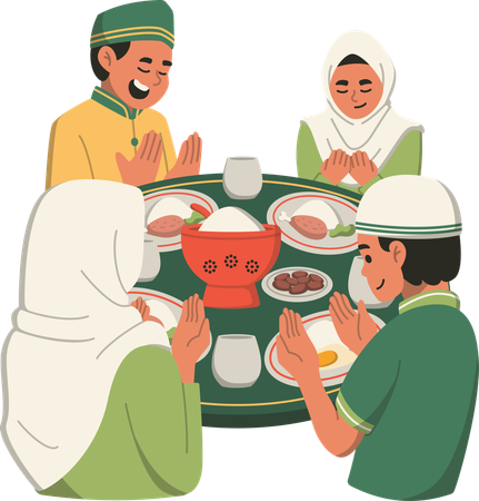 Breaking Fast with Family in Ramadan  Illustration