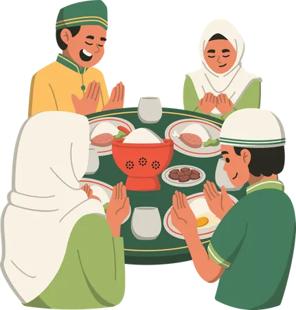Breaking Fast with Family in Ramadan  Illustration