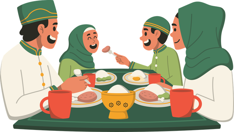 라마단 달에 가족과 함께 금식 깨기  일러스트레이션