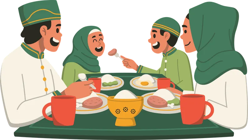 Breaking Fast with Family in Ramadan Month  Illustration