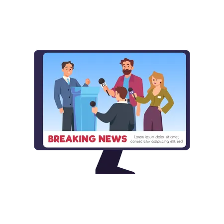 Breaking news line reportage on computer  Illustration