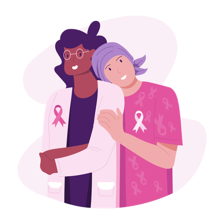 Breast Cancer Patient hugging doctor  Illustration