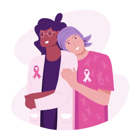 Breast Cancer Patient hugging doctor  Illustration