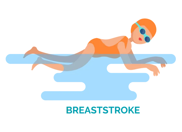 Breaststroke Swimmer Poster With Text Person Female Wearing Bathing Suit Goggles And Protective Hat On Head Swim Professionally Chest Style Vector Illustration