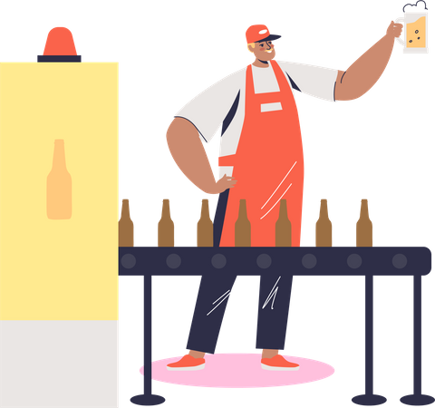 Brewer holding glass of fresh beer  Illustration