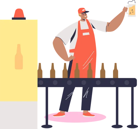 Brewer holding glass of fresh beer  Illustration