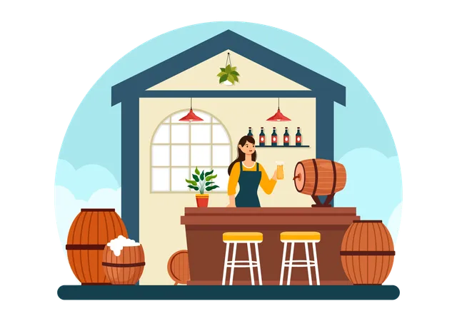 Brewery Production Process Vector Illustration With Beer Tank And Bottle Full Of Alcohol Drink For Fermentation In Flat Cartoon Background Illustration