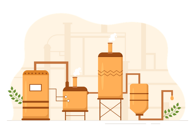 Brewery Production Process with Beer Tank Illustration