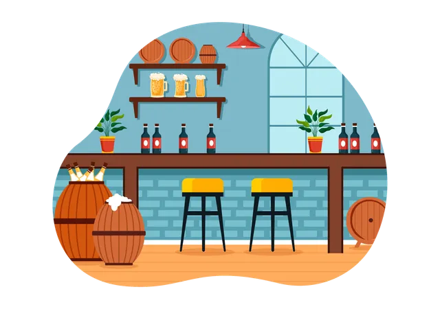 Brewery Production Process Vector Illustration With Beer Tank And Bottle Full Of Alcohol Drink For Fermentation In Flat Cartoon Background 일러스트레이션