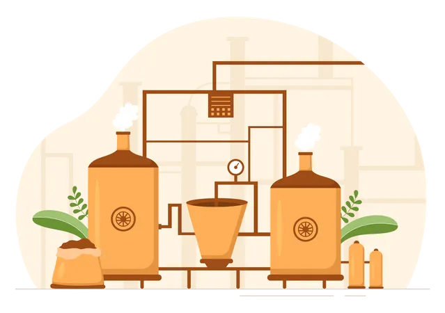 Brewery Production Process With Beer Tank And Bottle Full Of Alcohol Drink For Fermentation In Flat Cartoon Hand Drawn Templates Illustration イラスト