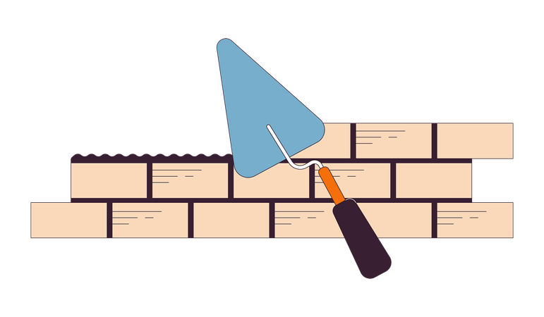 Bricks laying with trowel  Illustration