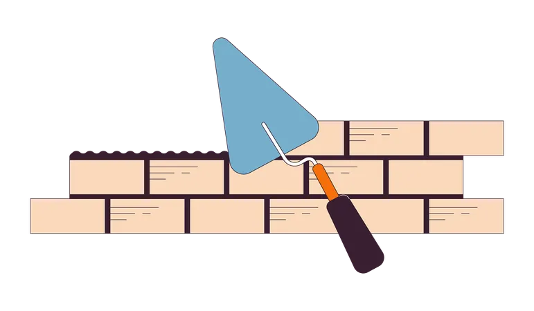 Bricks Laying With Trowel 2 D Linear Cartoon Object Brick Wall Build Brickwork Construction Isolated Line Vector Item White Background Reconstruction Homebuilding Site Color Flat Spot Illustration Illustration