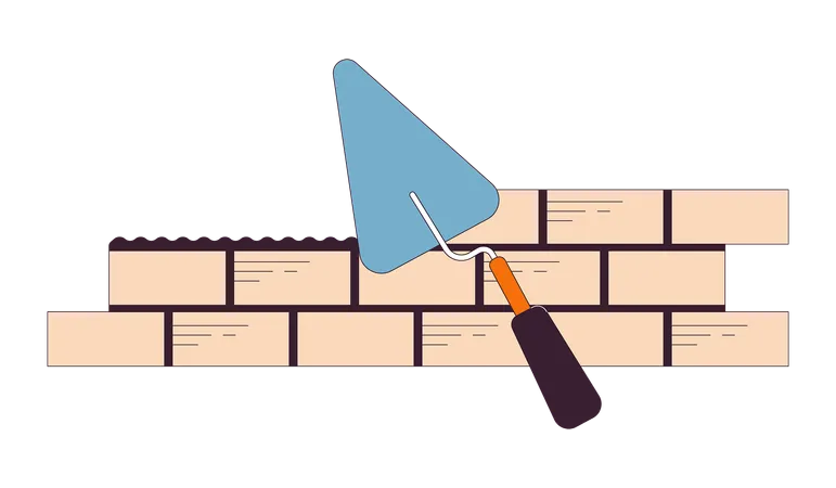 Bricks laying with trowel  Illustration