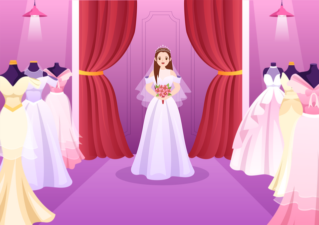 Bridal in Wedding Shop  Illustration