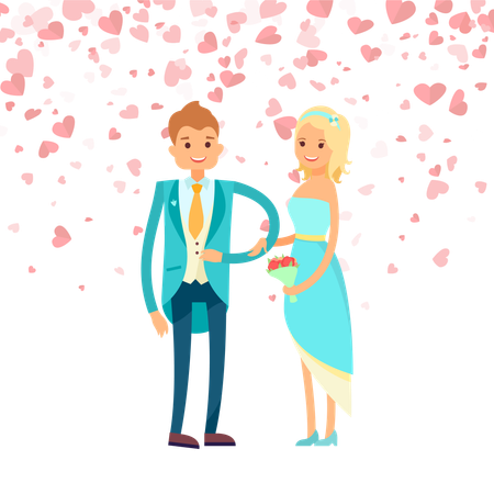 Bride and groom are celebrating their wedding day  Illustration