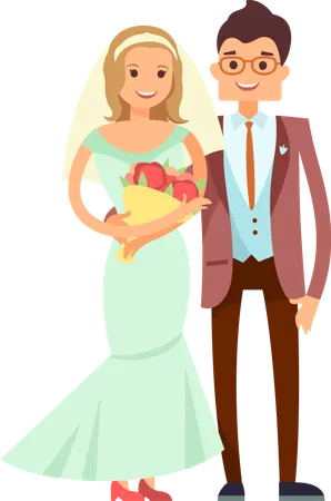 Bride And Groom Are Celebrating Their Wedding Day Illustration