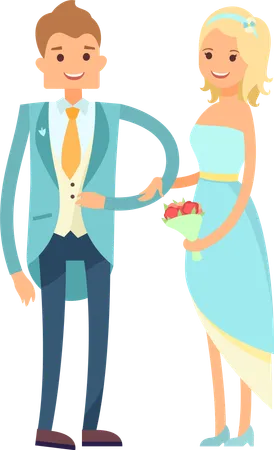 Bride and groom are celebrating their wedding day  Illustration