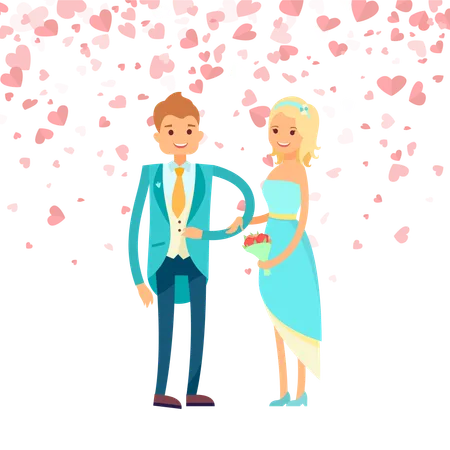 Bride and groom are celebrating their wedding day  Illustration