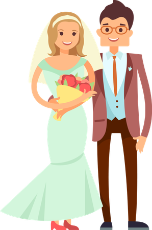 Bride and groom are celebrating their wedding day  Illustration