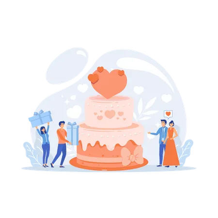 Bride and groom at wedding party Illustration