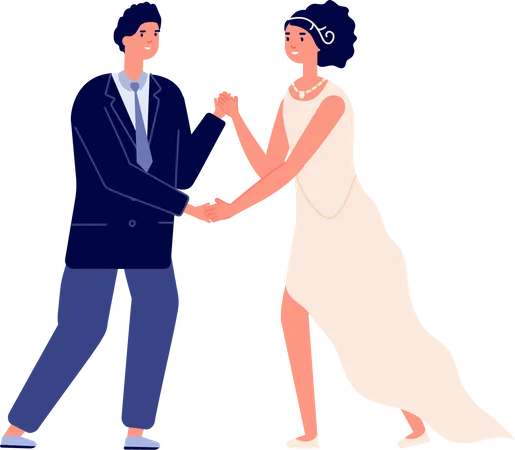 Bride And Groom Wedding Couple Engagement Or Marriage Party Wed Celebrations Cartoon Man Woman Dance In Love And Kiss Utter Vector Characters Illustration Couple Groom And Bride Wedding Illustration