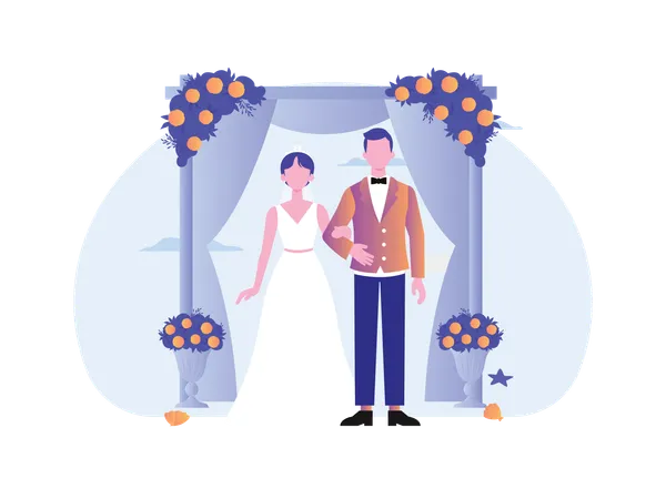Bride And Groom Getting Married  Illustration