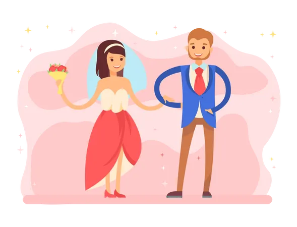 Bride and Groom Getting Married  Illustration