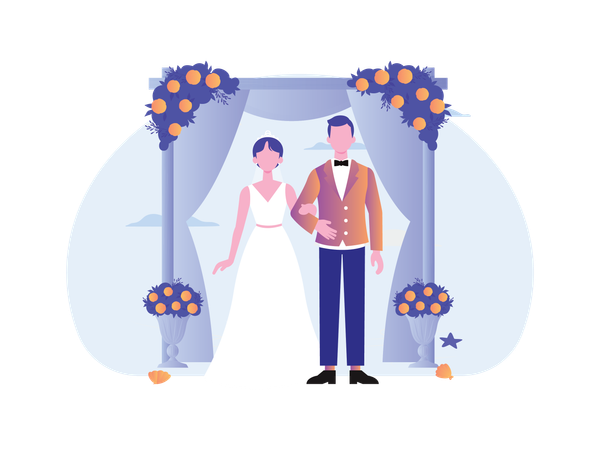 Bride And Groom Getting Married  Illustration