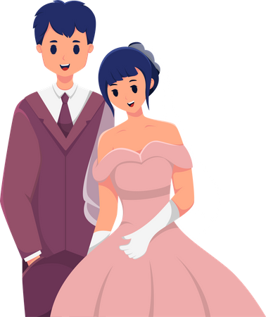 Bride and Groom giving standing pose  Illustration
