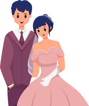 Bride and Groom giving standing pose  Illustration