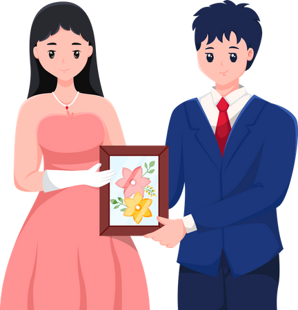 Bride and Groom holding frame  Illustration