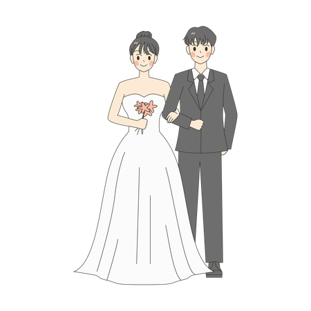 Bride and Groom Holding Hands  Illustration