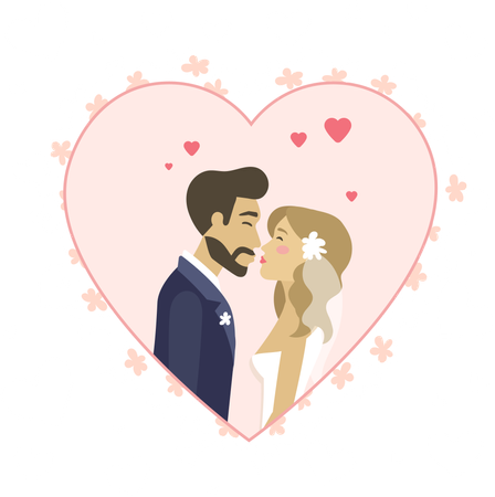 Bride and groom kissing each other  Illustration