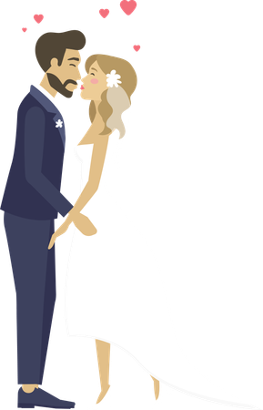 Bride and groom kissing each other  Illustration