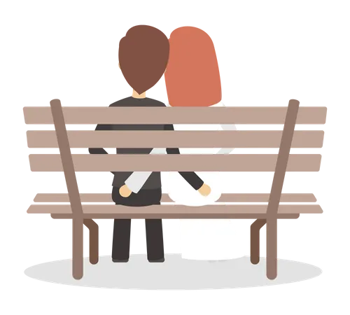 Bride and groom sitting on bench  Illustration