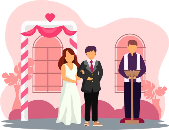 Bride And Groom Standing Together  Illustration