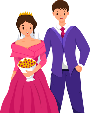 Bride and Groom wedding day  イラスト