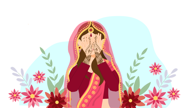 Bride applies heena on her hand  Illustration