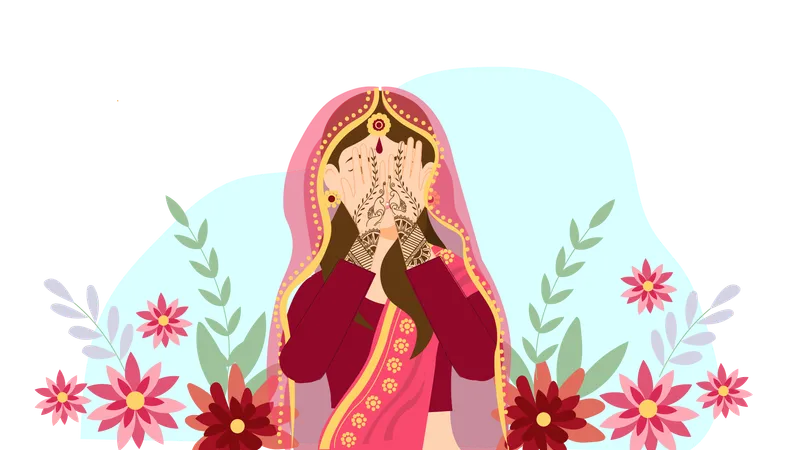 Bride applies heena on her hand  Illustration