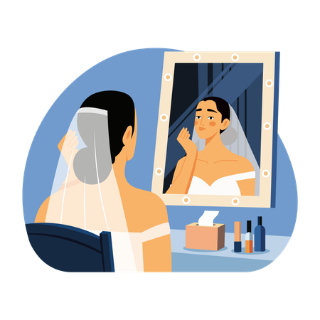 Bride Applying makeup  Illustration