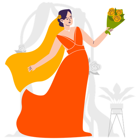 Bride Bring Flowers for groom  Illustration