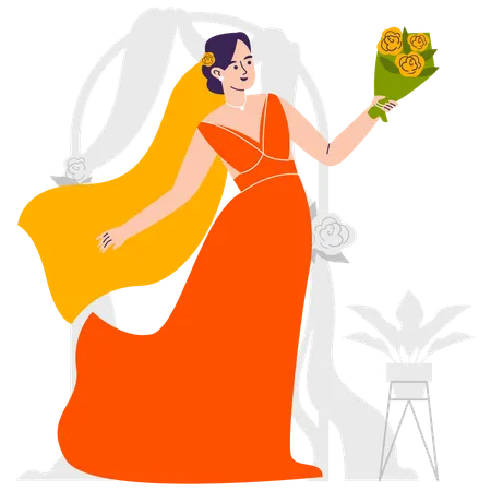 Bride Bring Flowers for groom  Illustration