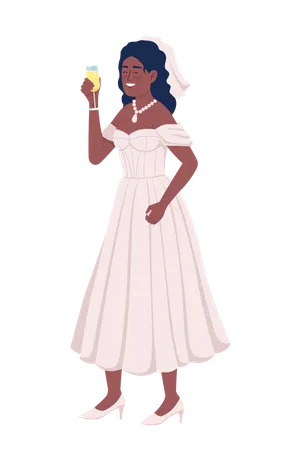 Beautiful Bride With Sparkling Wine Glass Semi Flat Color Vector Character Editable Figure Full Body Person On White Simple Cartoon Style Illustration For Web Graphic Design And Animation Illustration