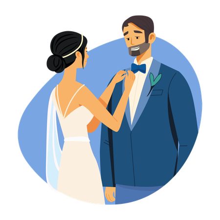 Bride Fixing tie of groom  Illustration