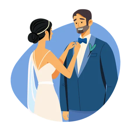 Bride Fixing tie of groom  Illustration
