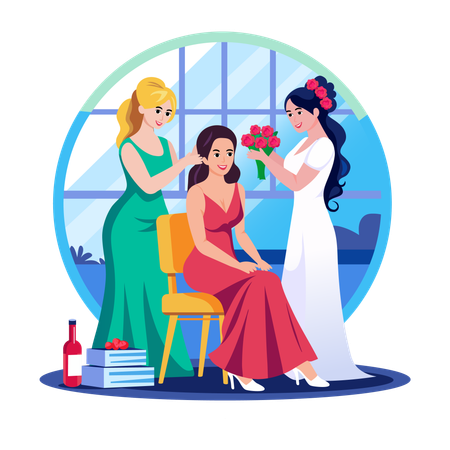 Bride friends standing with bride  Illustration