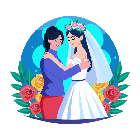 Bride getting mother hug  Illustration